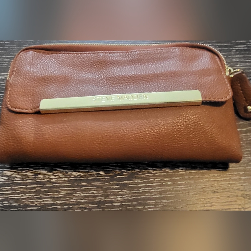 Steve Madden Tan Leather Clutch with Gold Detail